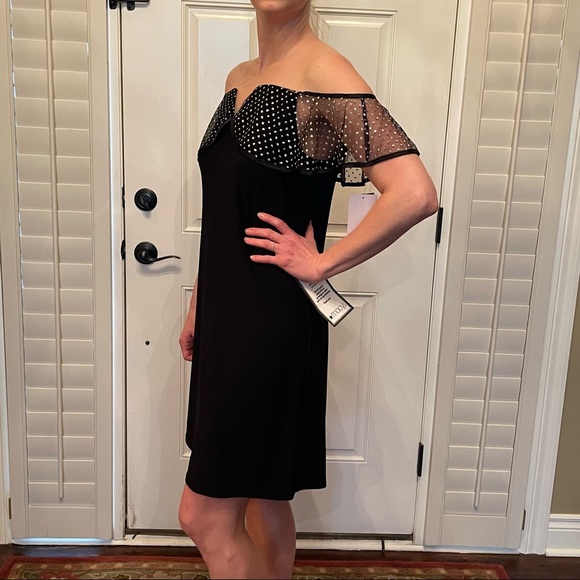 NWT ~MSK SHORT BLACK COCKTAIL DRESS W/GLITZY BODICE FLOUNCE - Picture 10 of 10